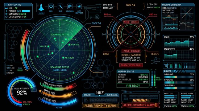 Military technical HUD interface collection, graphics and high-tech digital interface elements
