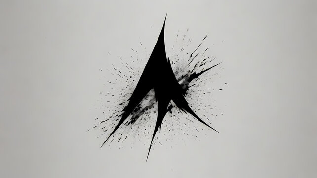 Black ink splash symbol creates a dynamic sharp arrowhead design on a smooth gray surface.