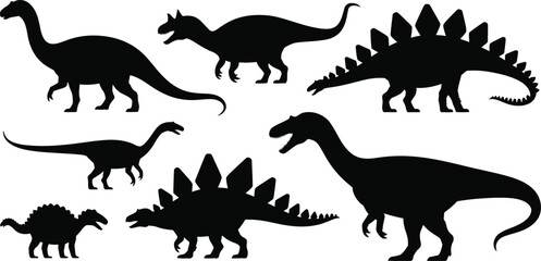 Dinosaur Silhouette Collection Featuring Prehistoric Creatures for Educational Illustrations, Children’s Graphics, and Vector Design © MdJamilUddin