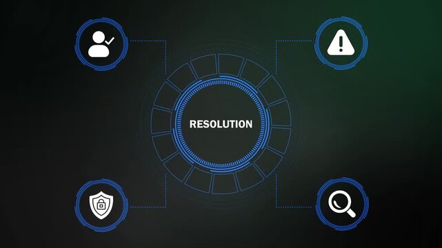 futuristic digital ui element with resolution text and data icons for business and technology concepts. modern digital interface for problem-solving, data management, and operational efficiency visual