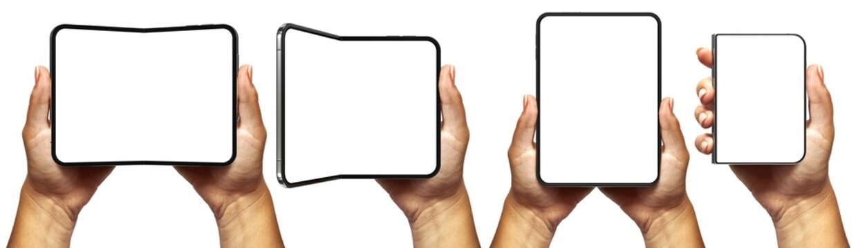 Foldable Smart Phone Blank Screen Mockup in Hands - Set of 4 Positions