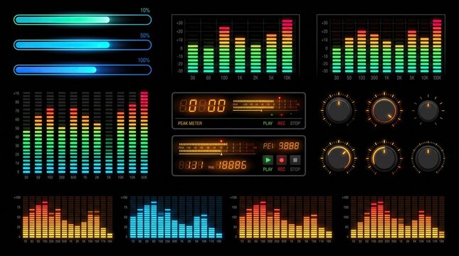 Vintage and modern audio equipment interface elements