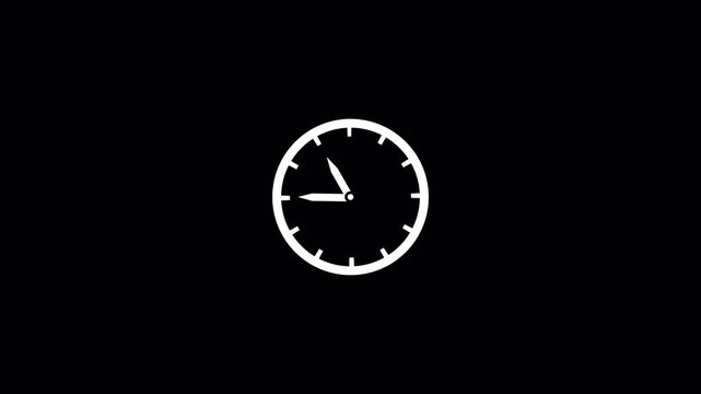 Minimalist clock face on transparent background with hour and minute hands ticking time passing concept, Analog clock spinning animation loop in 4k video.