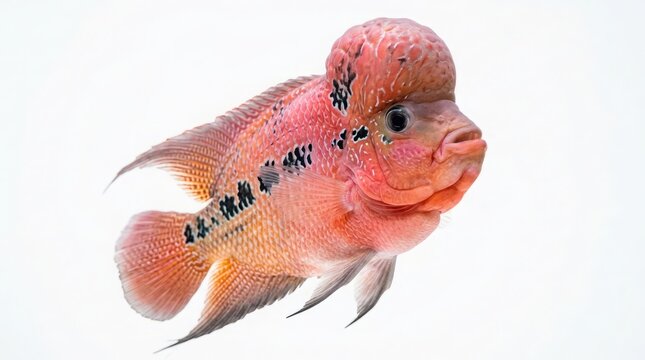 Vibrant Pink Flowerhorn Cichlid Isolated on White Background
