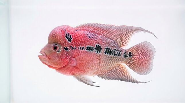 Vibrant Pink Flowerhorn Cichlid Isolated on White Background