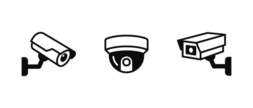 security camera icons illustrated in simple black and white line art style