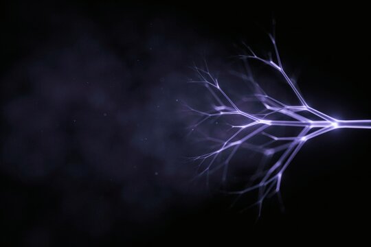 Glowing violet branching light structure fading into darkness with bokeh haze