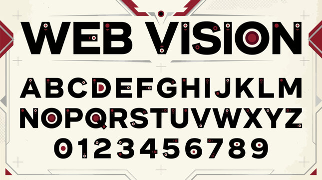Bold digital alphabet and numerals displayed on technical background for web design