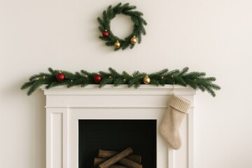 Obraz premium Festive fireplace with Christmas decor.
