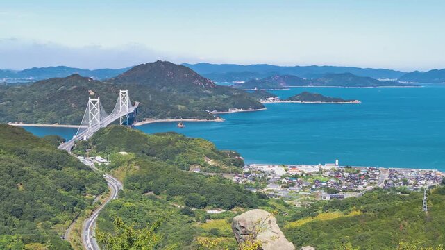 Mount Shirataki Summit View with Bridge and Inland Sea Time lapse