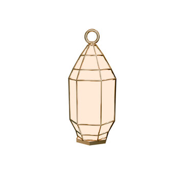 Glowing gold Ramadan lantern fanous isolated on transparent background, 3D PNG for Islamic holiday design
