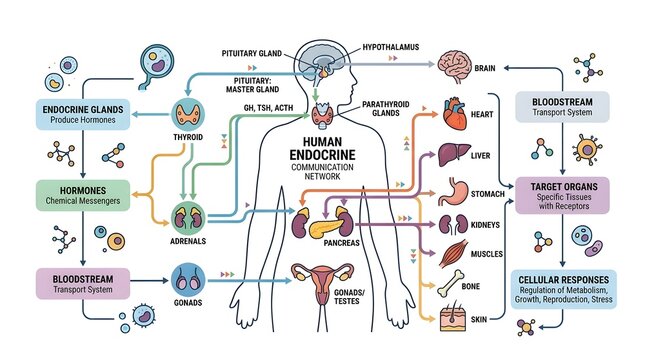 Endocrine System Diagram Showing Human Hormones and Organs Network