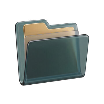 Folder 3D Icon &ndash; Teal File Folder with Gold Documents, Transparent Background