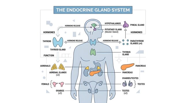Endocrine System Diagram Showing Human Glands for Medical Education
