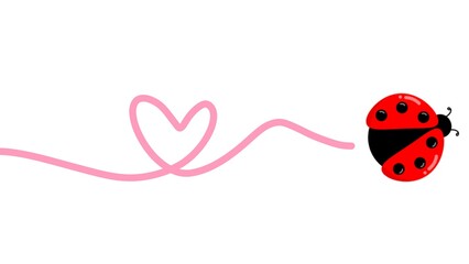 Flying ladybug with a looping heart trail in the air. Cute Ladybugs Flying in Heart and Loop Paths © Stock Arza