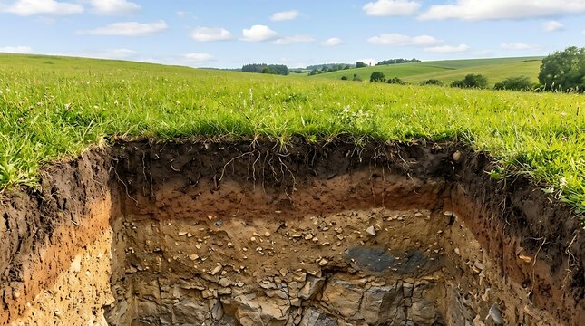 Soil profile showing layers of earth