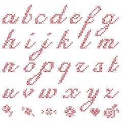 Lowercase Cursive Cross Stitch Alphabet Complete Set from A to Z in Embroidered Style © Mai