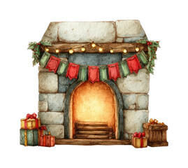 Obraz premium PNG Cozy festive fireplace illustration.