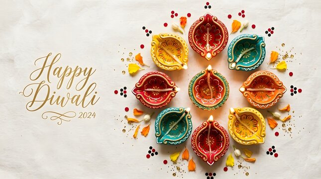 Celebrating the festival of lights a vibrant and joyous happy diwali with traditional diyas and warm wishes for all