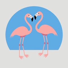Obraz premium Two Flamingos in a Circular Design. Minimalist Vector Illustration of Pink Birds Standing Close Together, Stylized Graphic.