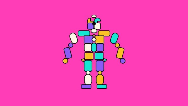 Abstract colorful shapes assembling into a robot figure