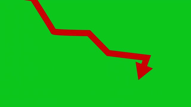 Red Arrow Down Declining Financial Graph Green Screen 4K