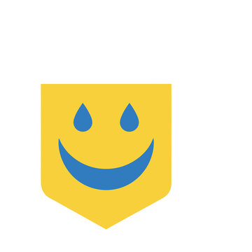 Yellow shield with blue smiley face