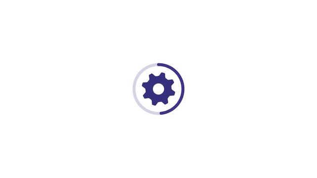 Minimalist gear loading spinner animation, rotating cogwheel progress for ui tech interface on white background