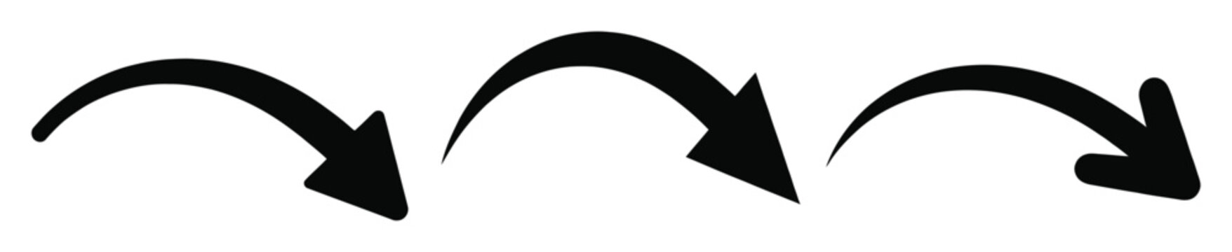 Black curved arrow icons vector illustration with sweeping motion paths