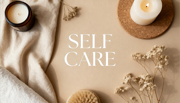 Self Care Wellness Poster with Calm Natural Spa Aesthetic