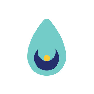 Abstract blue drop shape with crescent and circle