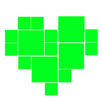 Bright green heart shape collage frame made of multiple square placeholders
