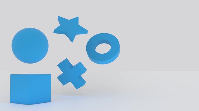 Blue 3D geometric shapes floating on light background loop for corporate presentation 4K Loop