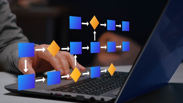 Scheme hierarchy management. Digital technology of business process and workflow automation with flowchart and processing management
