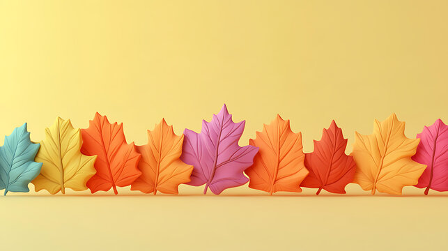 Cute 3D clay style autumn leaves horizontal divider on soft yellow layout for elegant thanksgiving header