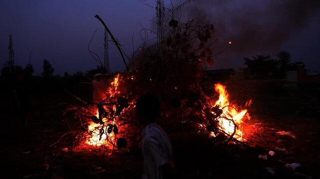 Holi is a Hindu festival in which a bonfire is lit to celebrate the burning of demoness this ritual is symbolic of victory of good over evil.