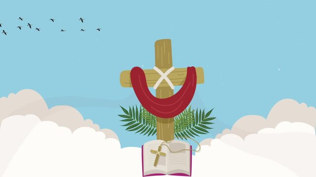 Easter Baptism Celebration Featuring a Christian Cross and Open Bible in a Sacred Setting Animation