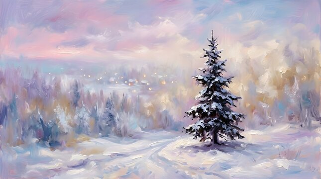 A beautiful and serene winter landscape featuring a majestic christmas tree evoking feelings of peace joy and the magic of the holiday