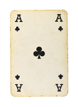 Vintage ace of clubs playing card isolated on white background.