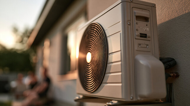 Outdoor Heat Pump and Air Conditioner Unit Installed on Residential House