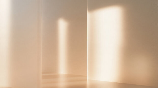 Sunlight and Shadow on Minimalist Beige Wall Background