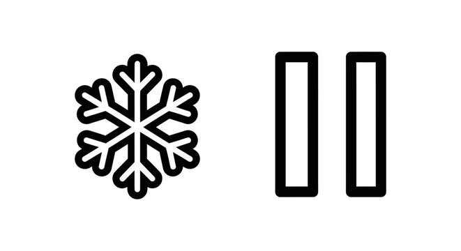 Snowflake and media pause interface symbols in black line art with snowflake graphics interface minimalist playback illustration pictogram geometry symmetrical application software