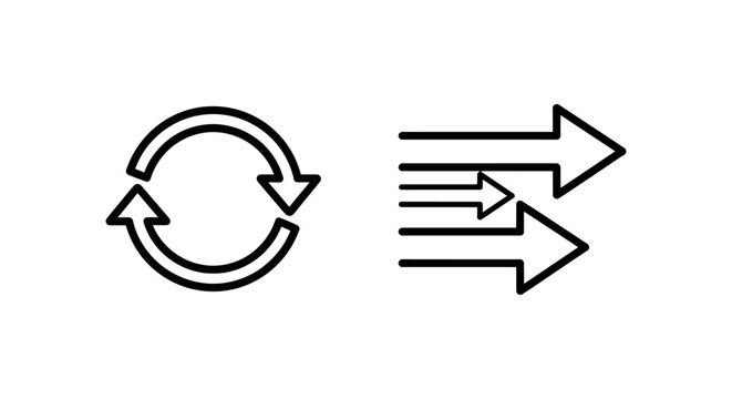 Set of minimalist linear icons representing try again and second chance concepts with minimalist illustration interface application direction progress development improvement