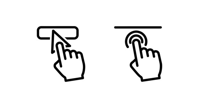 Minimalist line icons showing an active click and an immediate tap action with interaction interface technology graphics monochrome isolated navigation responsive immediate
