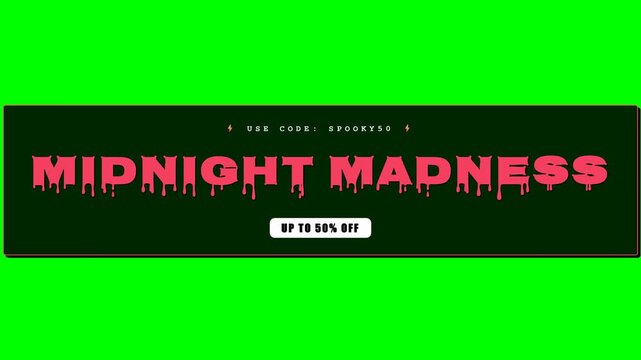 Midnight Madness Up To 50% Off Halloween Green Screen 4K Title