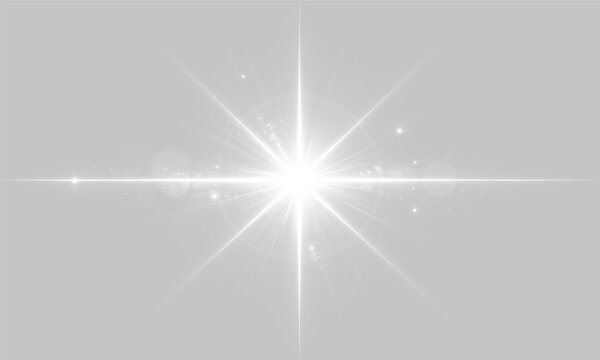 A radiant white light burst shines intensely against a black background. Multiple bright beams extend horizontally and vertically, creating a star-like shape. Tiny sparkling particles.