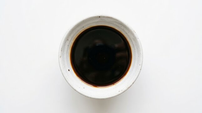 Soy Sauce in a White Ceramic Bowl Isolated on White Background