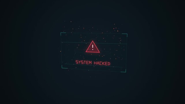System hacked alert warning notification digital hud interface motion cyber security cyber attack
