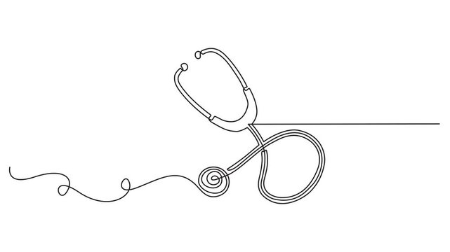 continuous line animation of Stethoscope, Animated self drawing of  World health day medical stethoscope single line art, continuous one line drawing of Isolated outline vector icon, Single one line