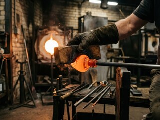 Obraz premium Blacksmith Forging Hot Metal in Traditional Forge